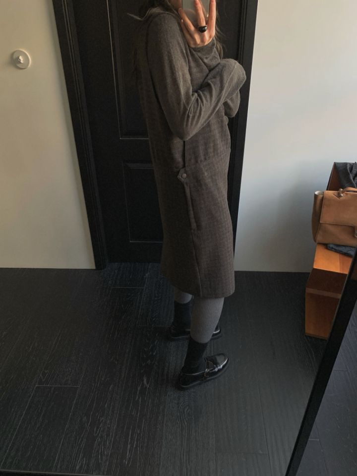 MARE韓國代購㊣女裝新品25秋冬時尚連衣裙不含內搭V領羊毛格紋MARE連衣裙