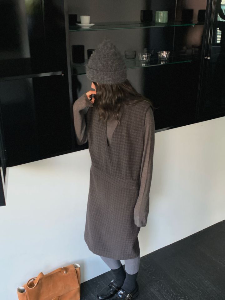 MARE韓國代購㊣女裝新品25秋冬時尚連衣裙不含內搭V領羊毛格紋MARE連衣裙圖色1