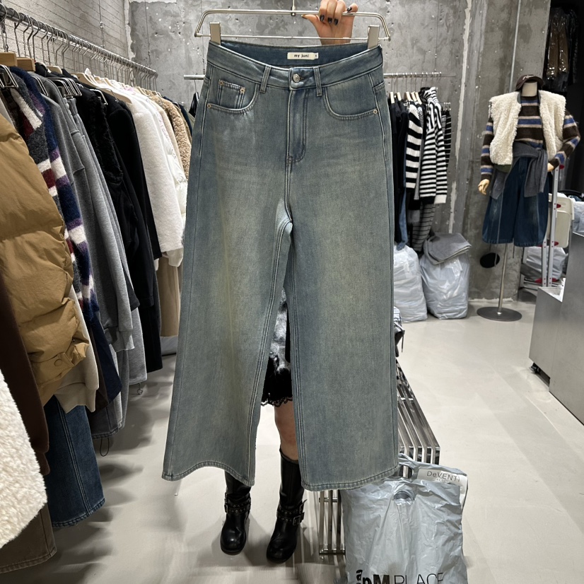 JUNI韓國直郵㊣女士新款職業時尚25秋冬人氣熱賣牛仔褲加絨my juni牛仔褲圖色1