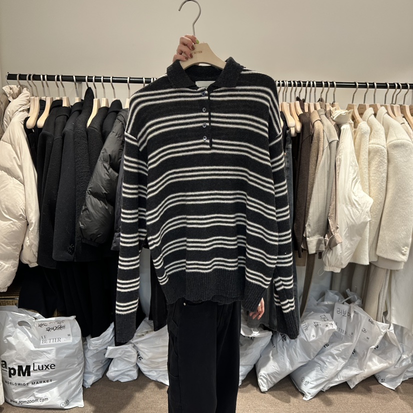 LE BUTTER韓國代購㊣女裝新款職業真品25秋冬熱賣針織衫羊毛LE BUTTER針織衫圖色2黑白