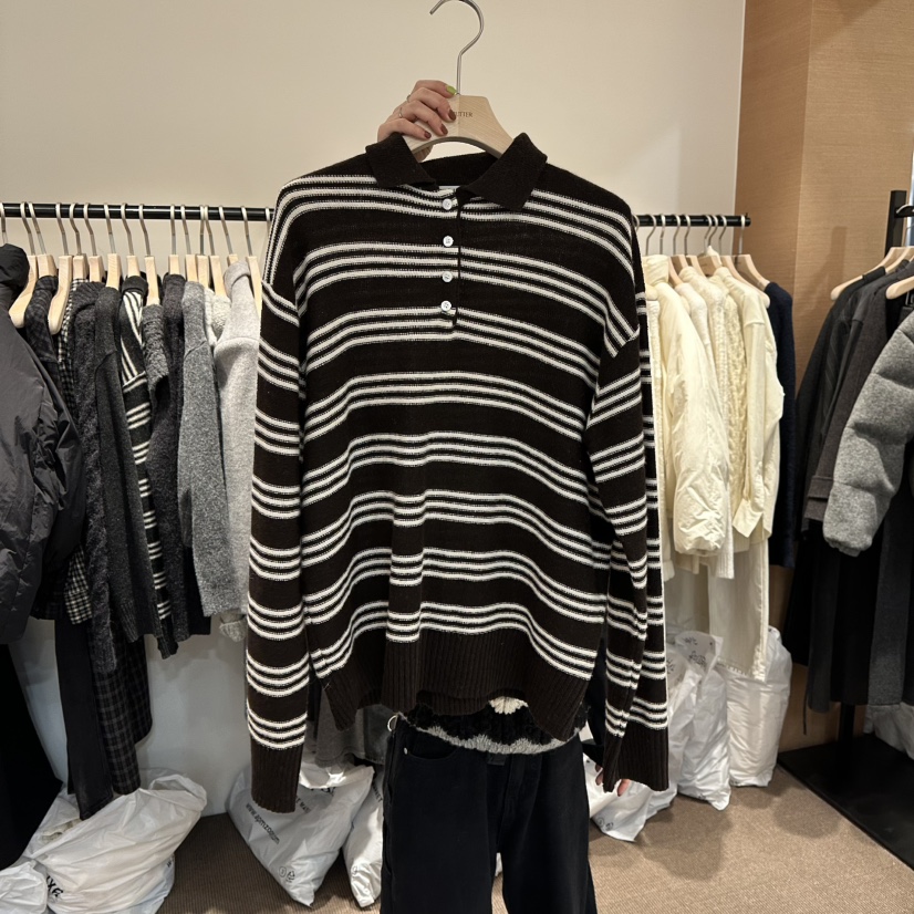 LE BUTTER韓國代購㊣女裝新款職業真品25秋冬熱賣針織衫羊毛LE BUTTER針織衫圖色3棕白