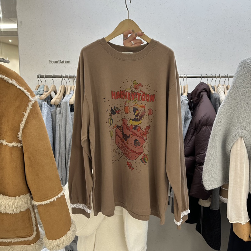 FOUNDATION韓國直郵㊣女士新款熱賣職業時尚休閑人氣長袖T恤FOUNDATION長袖T恤圖色1