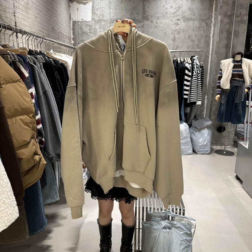 JUNI韓國直郵㊣女裝新品休閑時尚真品熱賣夾克連帽拉鏈衫加絨my juni夾克圖色1