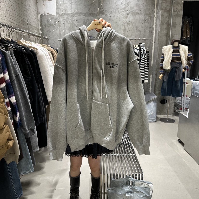 JUNI韓國直郵㊣女裝新品休閑時尚真品熱賣夾克連帽拉鏈衫加絨my juni夾克圖色2