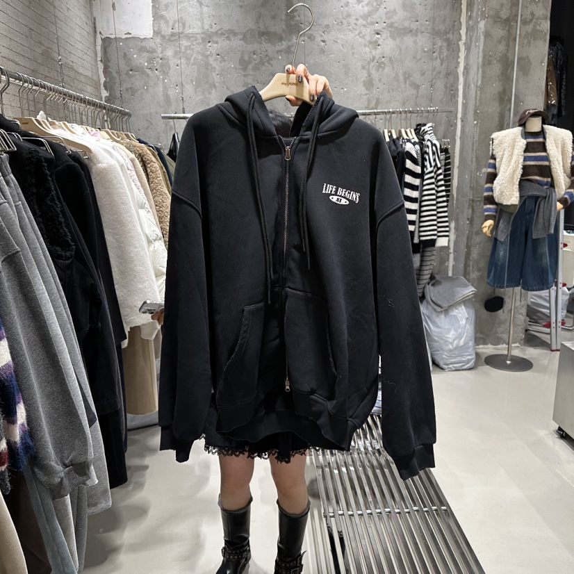 JUNI韓國直郵㊣女裝新品休閑時尚真品熱賣夾克連帽拉鏈衫加絨my juni夾克圖色3