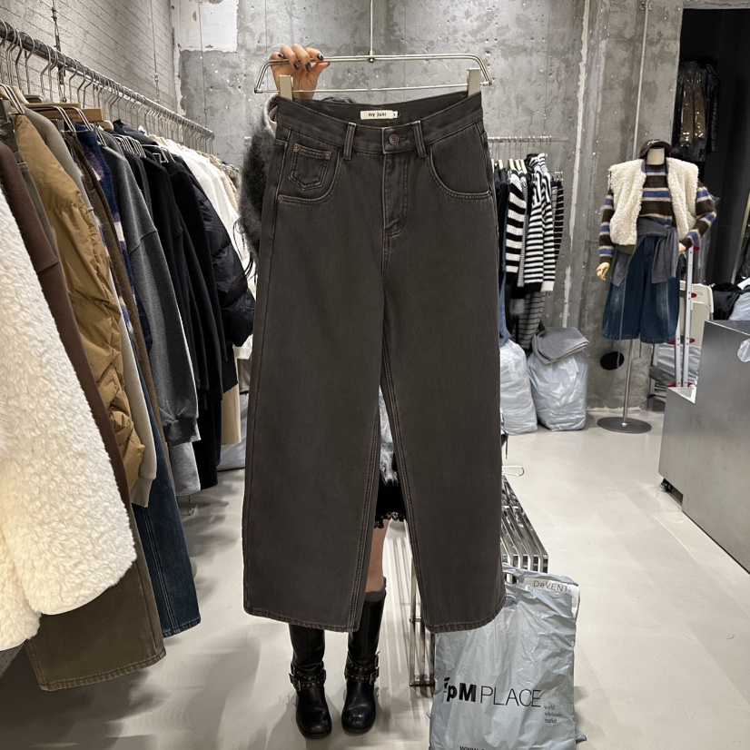 JUNI韓國代購㊣女士新款推薦真品人氣熱賣職業休閑牛仔褲加絨my juni牛仔褲圖色2