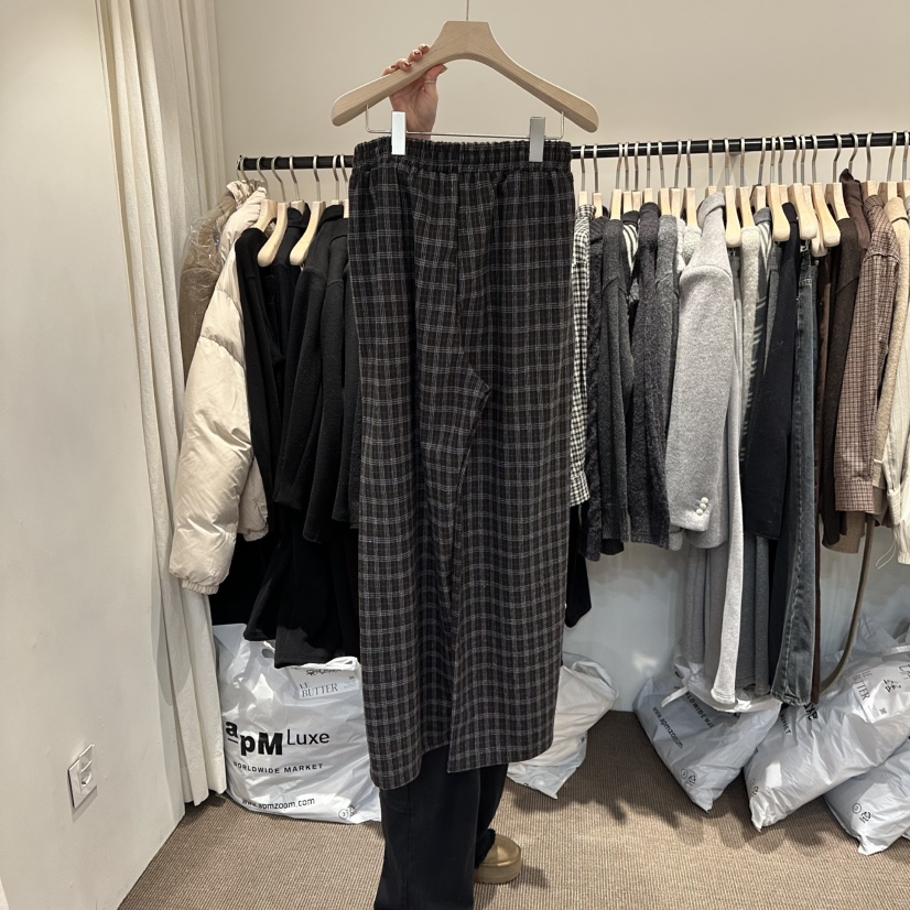 LE BUTTER韓國直郵㊣女裝新款休閑真品時尚人氣休閑褲格子LE BUTTER休閑褲