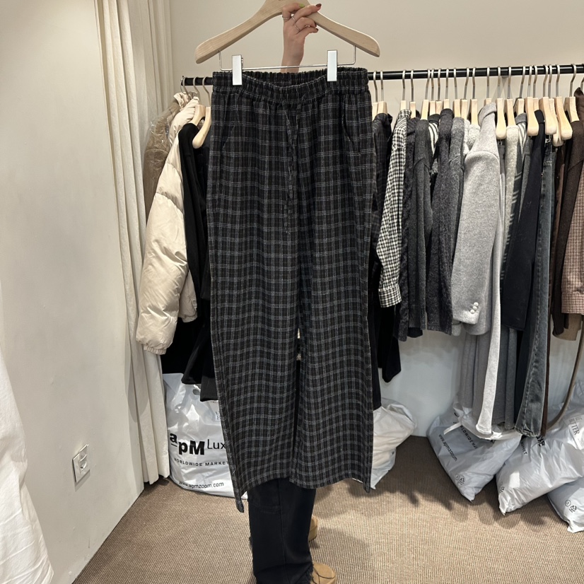 LE BUTTER韓國直郵㊣女裝新款休閑真品時尚人氣休閑褲格子LE BUTTER休閑褲圖色1