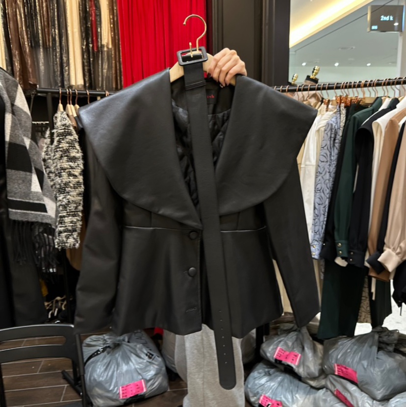 HERISH東大門㊣代購女裝新品推薦休閑真品時尚25秋冬皮衣含腰帶Herish皮衣圖色2