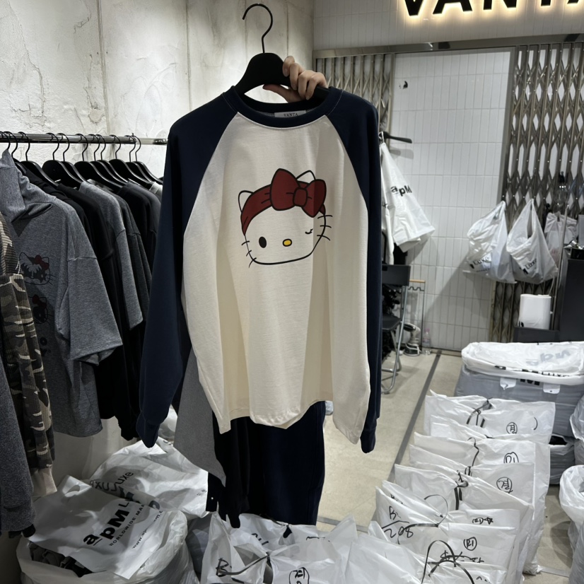 VANTA韓國直郵㊣女裝新款休閑職業真品熱賣長袖T恤可愛的插肩VANTA長袖T恤圖色1