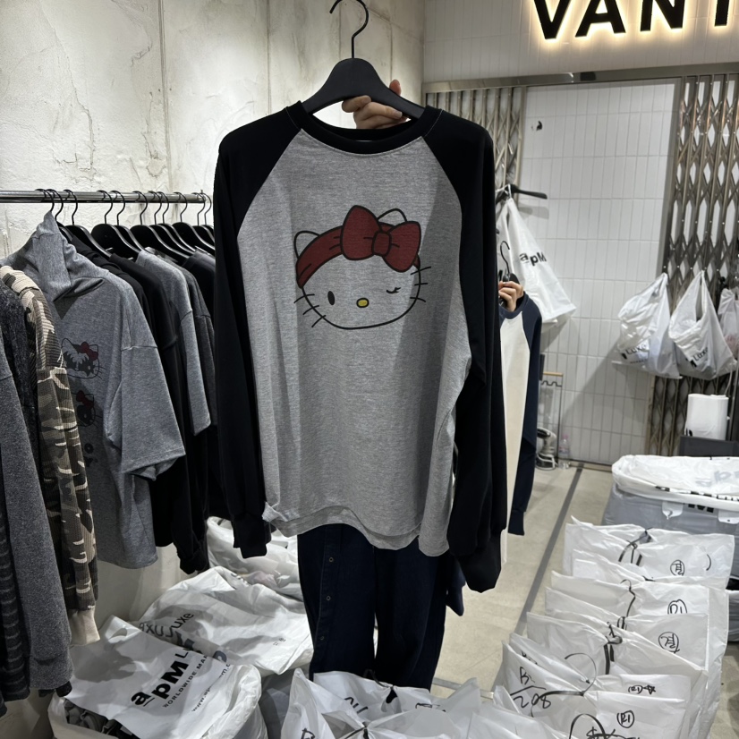 VANTA韓國直郵㊣女裝新款休閑職業真品熱賣長袖T恤可愛的插肩VANTA長袖T恤圖色2