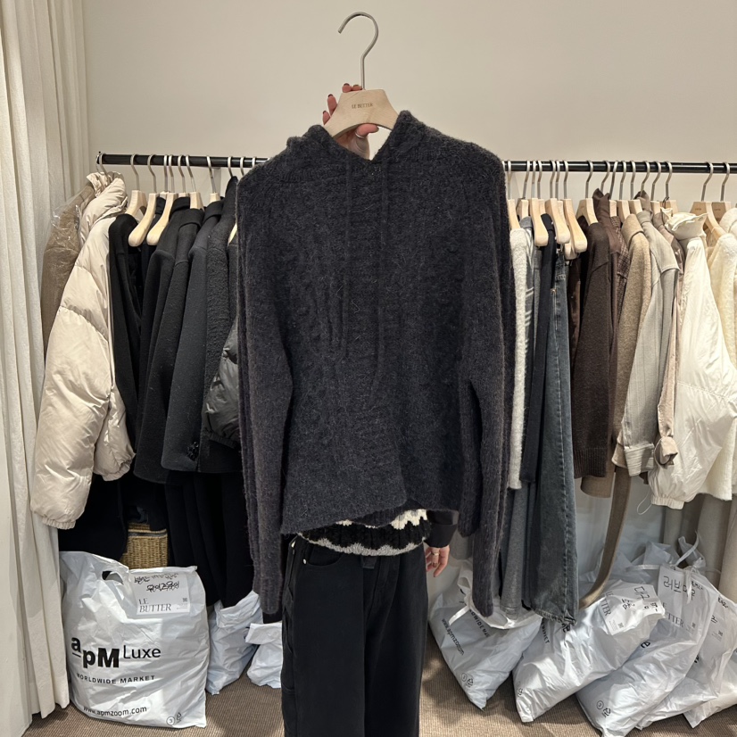 LE BUTTER韓國代購㊣女士新品熱賣針織衫連帽針織衫羊駝毛LE BUTTER針織衫圖色2