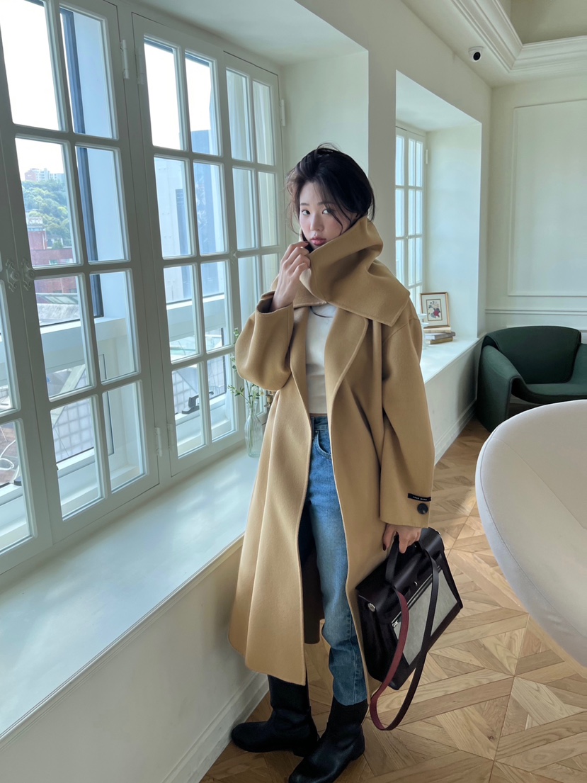 TRES BIEN韓國代購㊣女士新款25秋冬真品職業時尚中長款大衣TRES BIEN中長款大衣