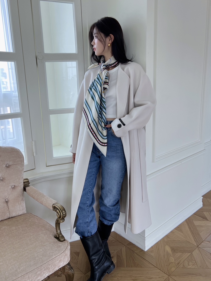 TRES BIEN韓國代購㊣女士新款25秋冬真品職業時尚中長款大衣TRES BIEN中長款大衣