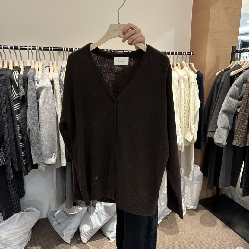 LE BUTTER東大門㊣實拍女士新款職業推薦針織衫V領羊毛開衫LE BUTTER針織衫圖色2棕色