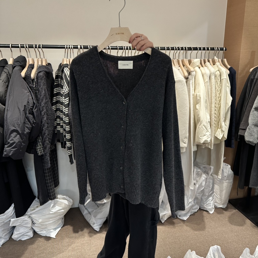 LE BUTTER東大門㊣實拍女士新款職業推薦針織衫V領羊毛開衫LE BUTTER針織衫圖色3墨色