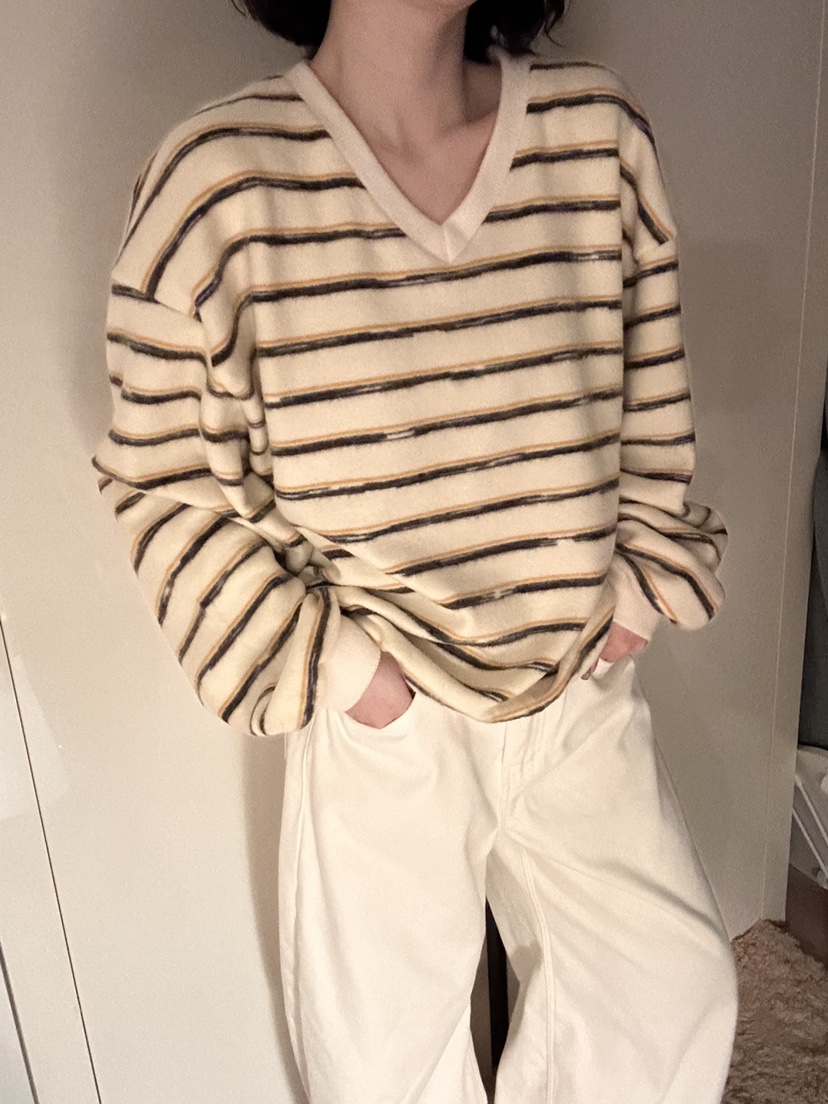 LUMIPLE東大門㊣實拍女裝新款熱賣人氣25秋冬時尚衛衣加絨條紋LUMIPLE衛衣