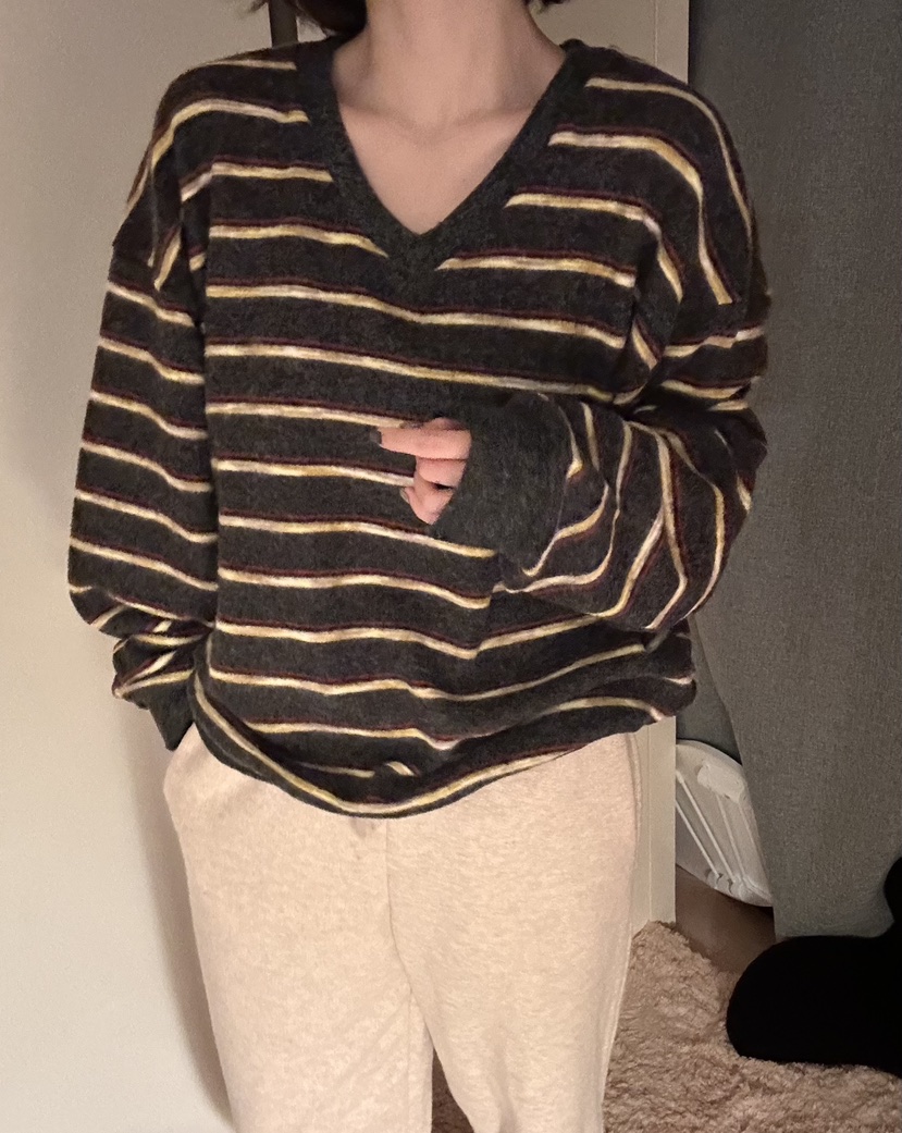 LUMIPLE東大門㊣實拍女裝新款熱賣人氣25秋冬時尚衛衣加絨條紋LUMIPLE衛衣