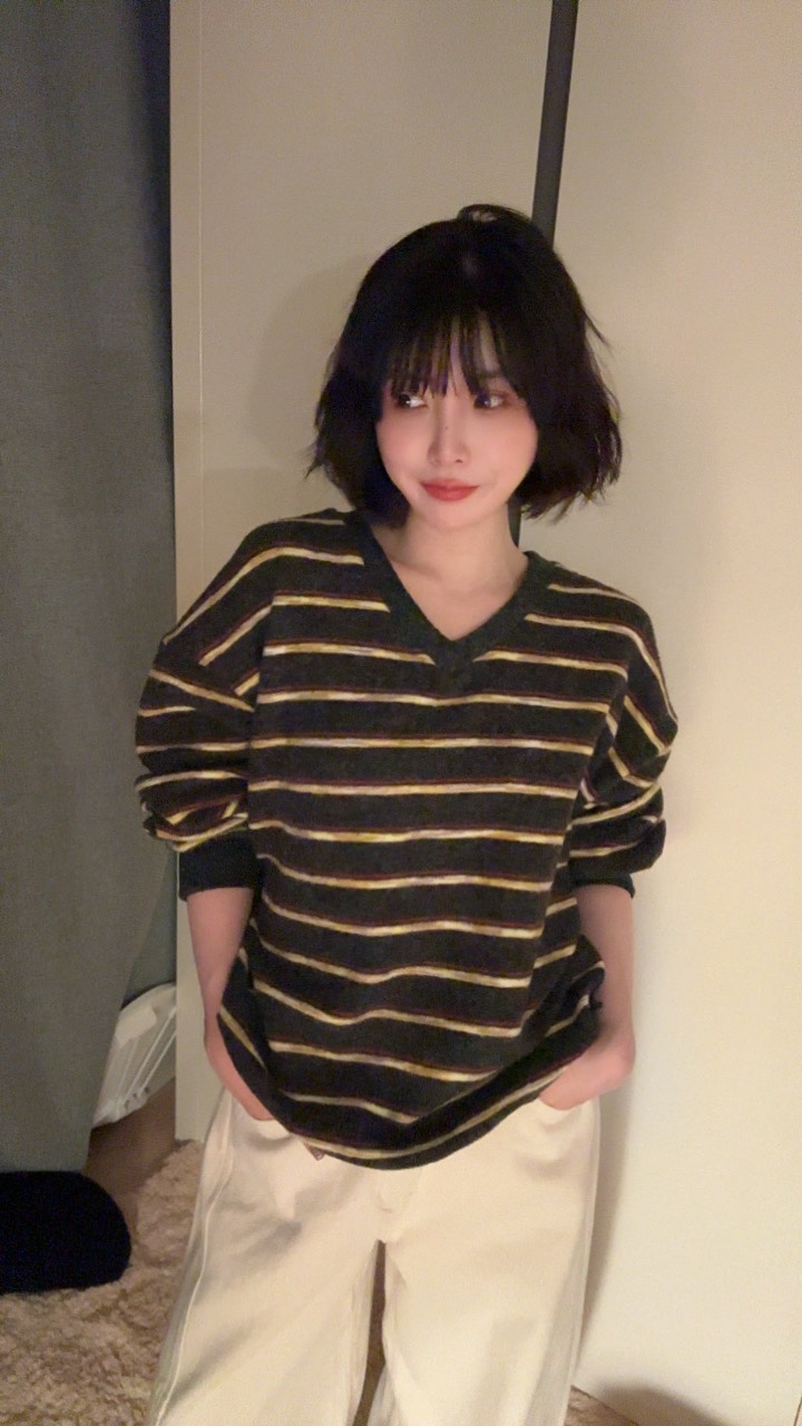 LUMIPLE東大門㊣實拍女裝新款熱賣人氣25秋冬時尚衛衣加絨條紋LUMIPLE衛衣