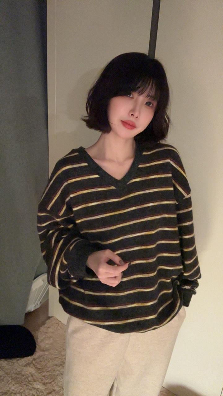 LUMIPLE東大門㊣實拍女裝新款熱賣人氣25秋冬時尚衛衣加絨條紋LUMIPLE衛衣