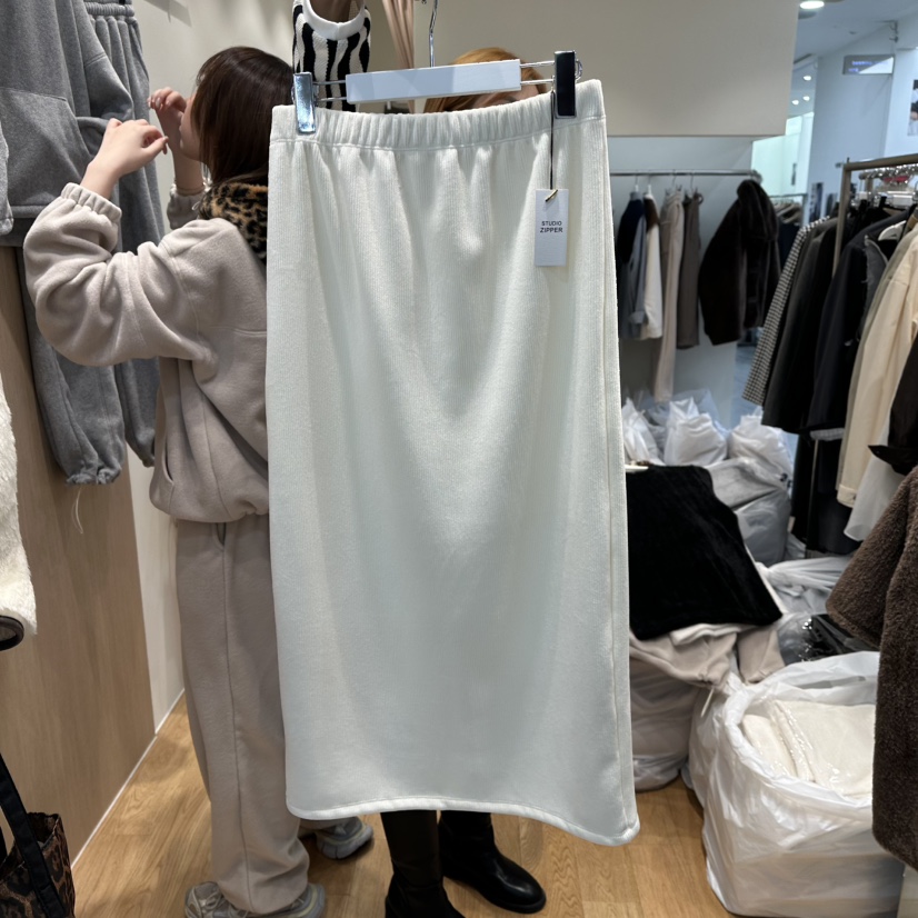 ZIPPER東大門㊣實拍女士新品休閑時尚職業長裙加絨抓絨羅紋ZIPPER長裙圖色1