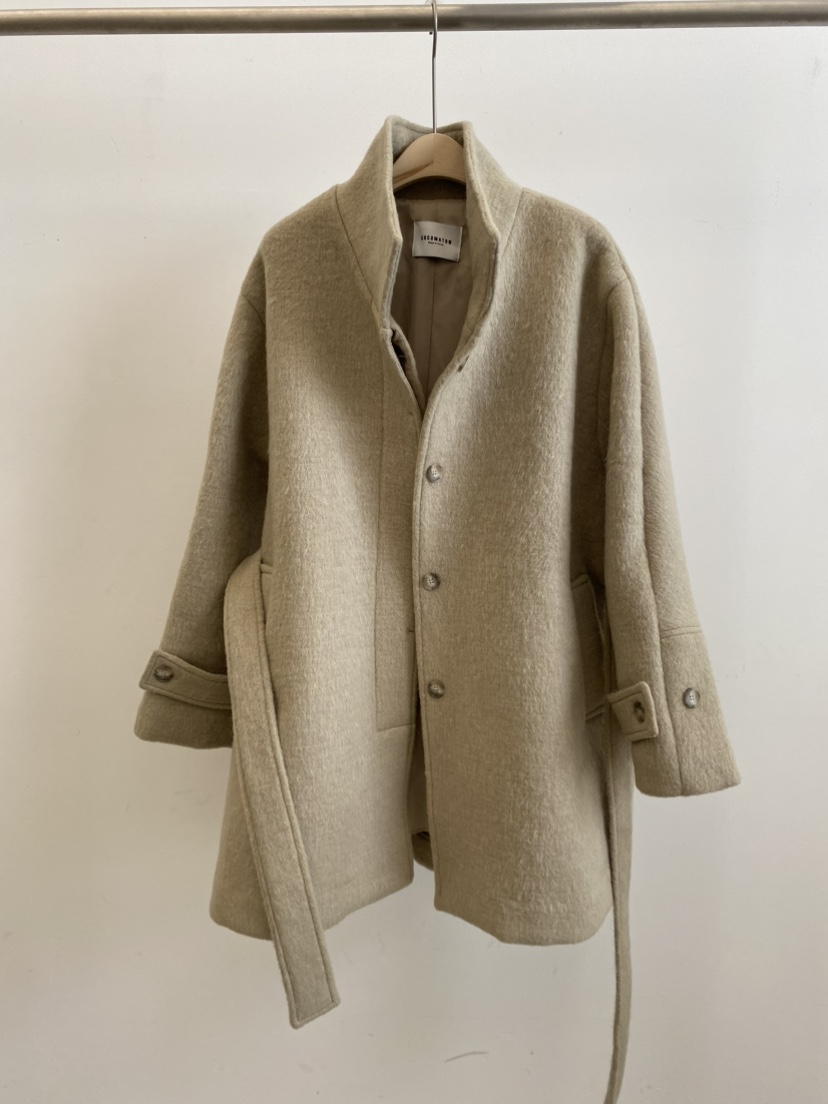 COCOMATON韓國代購㊣女士新品時尚熱賣休閑短款大衣含腰帶羊駝COCOMATON短款大衣