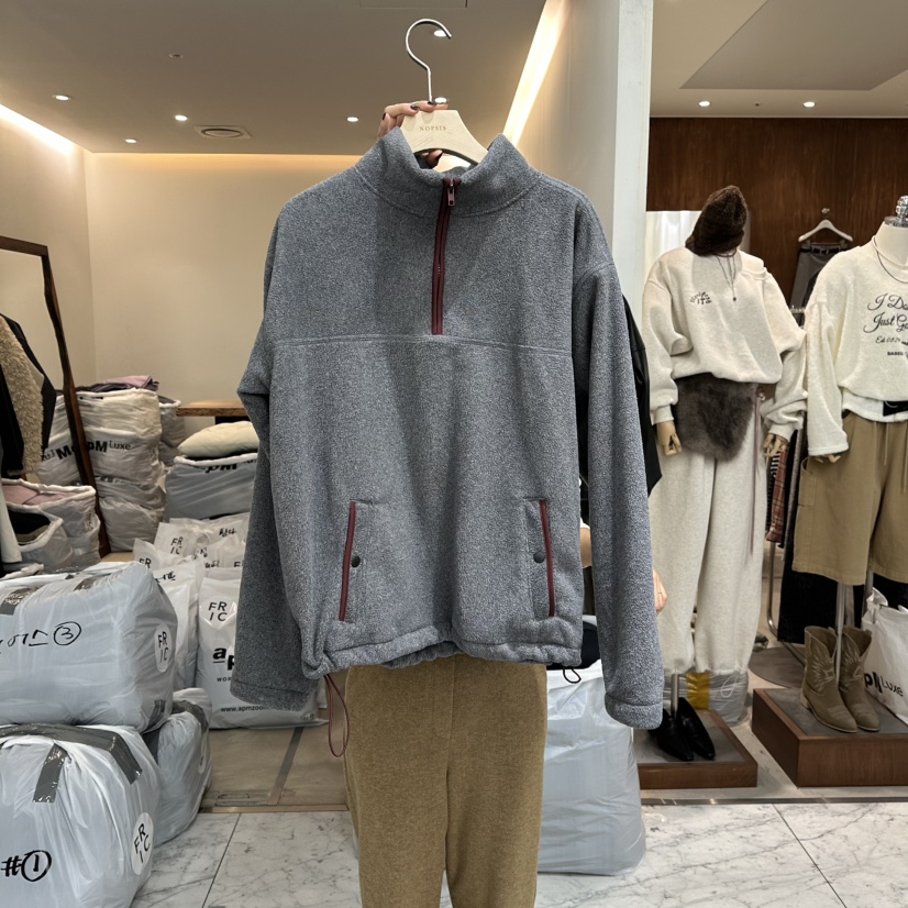 NOPSIS韓國直郵㊣女裝新品推薦熱賣職業休閑真品衛衣抓絨拉鏈NOPSIS衛衣圖色1