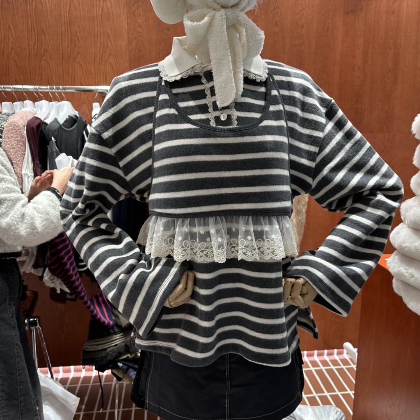 ILLO韓國代購㊣女士新款休閑人氣職業真品推薦套裝套裝條紋ILLO套裝圖色1墨色