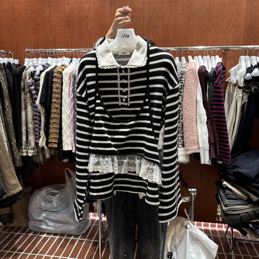 ILLO韓國代購㊣女士新款休閑人氣職業真品推薦套裝套裝條紋ILLO套裝圖色3黑色