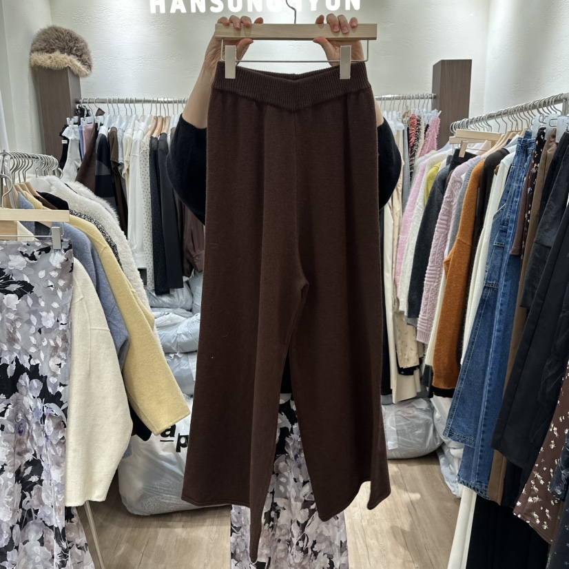 HANSUNGHYUN韓國代購㊣女裝新品25秋冬休閑褲針織褲羊毛寬松HANSUNGHYUN休閑褲圖色1
