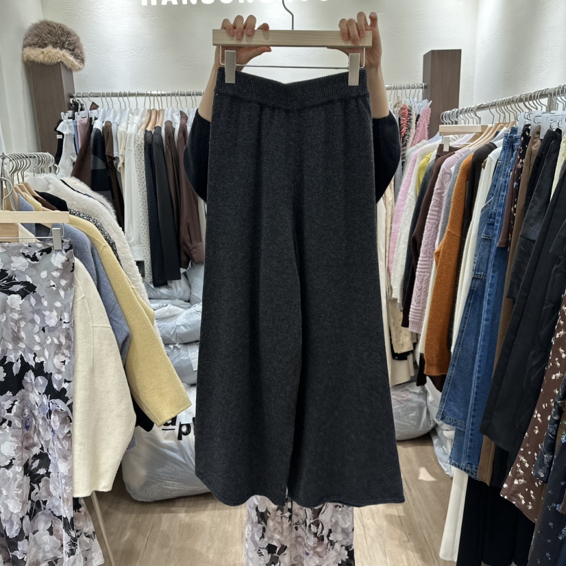 HANSUNGHYUN韓國代購㊣女裝新品25秋冬休閑褲針織褲羊毛寬松HANSUNGHYUN休閑褲圖色2
