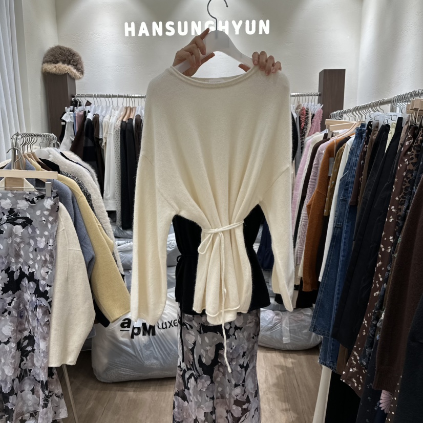 HANSUNGHYUN東大門㊣實拍女裝新款時尚熱賣針織衫羊毛圓領寬松HANSUNGHYUN針織衫圖色1