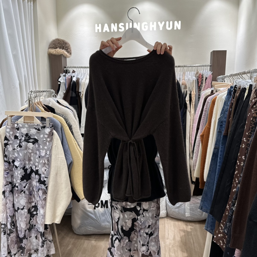 HANSUNGHYUN東大門㊣實拍女裝新款時尚熱賣針織衫羊毛圓領寬松HANSUNGHYUN針織衫圖色2深棕色