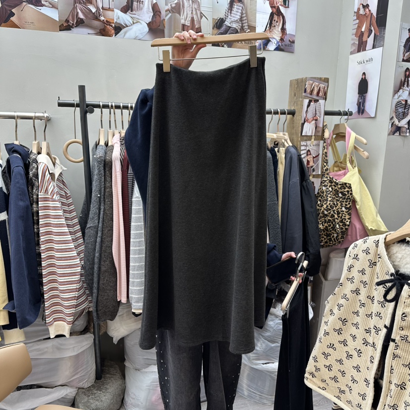 STICK WITH韓國代購㊣女士新品職業25秋冬推薦休閑長裙加絨STICK WITH長裙