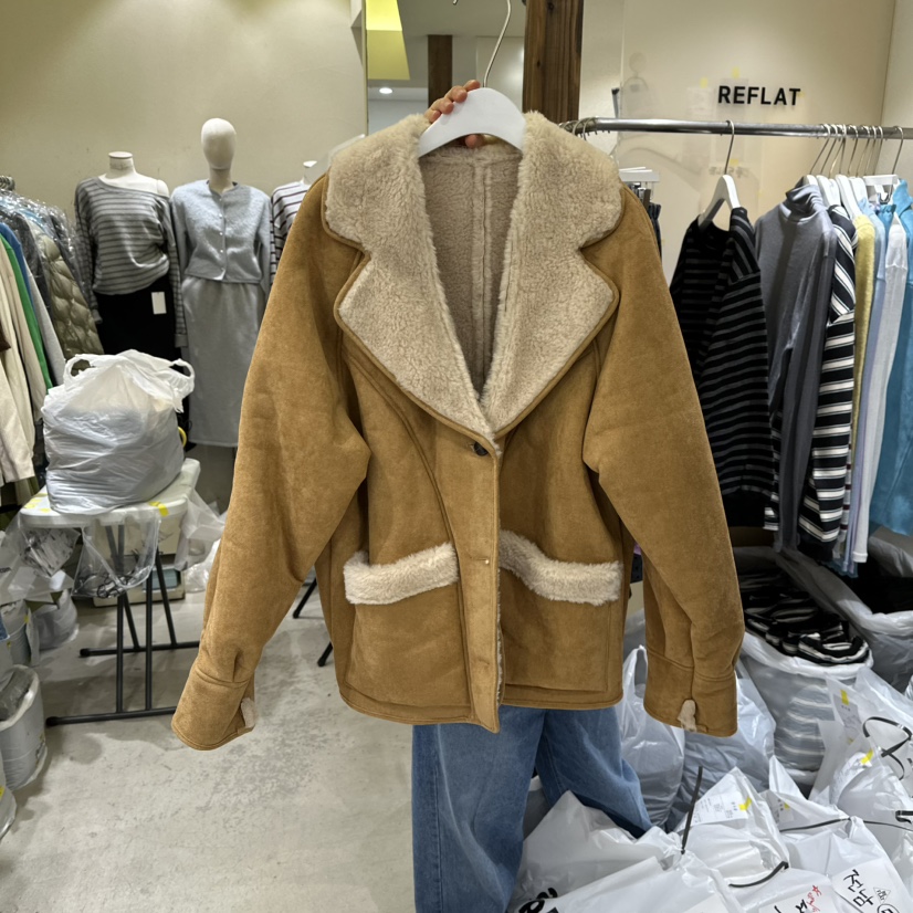 REFLAT東大門㊣直郵女裝新品推薦職業時尚熱賣短款大衣麂皮REFLAT短款大衣圖色1