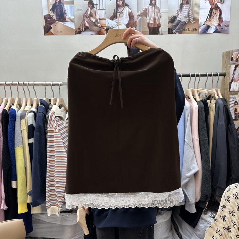 STICK WITH韓國直郵㊣女士新品真品職業25秋冬半身裙中短裙STICK WITH半身裙/中短裙圖色1棕色