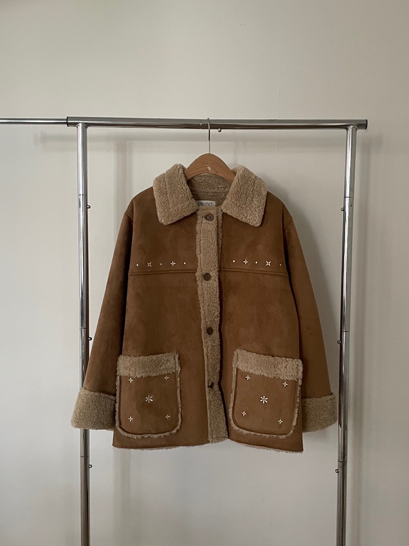 ONDO-P韓國直郵㊣女裝新款人氣熱賣推薦休閑25秋冬短款大衣刺繡ONDO-P短款大衣