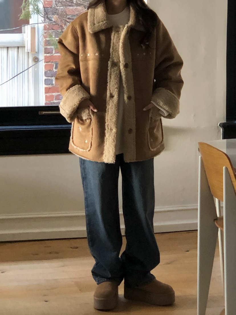 ONDO-P韓國直郵㊣女裝新款人氣熱賣推薦休閑25秋冬短款大衣刺繡ONDO-P短款大衣