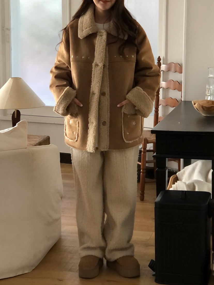 ONDO-P韓國直郵㊣女裝新款人氣熱賣推薦休閑25秋冬短款大衣刺繡ONDO-P短款大衣