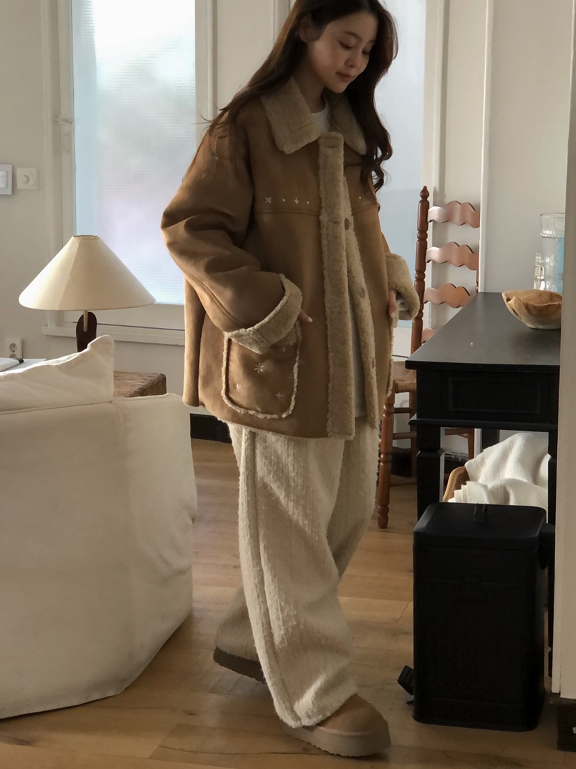 ONDO-P韓國直郵㊣女裝新款人氣熱賣推薦休閑25秋冬短款大衣刺繡ONDO-P短款大衣