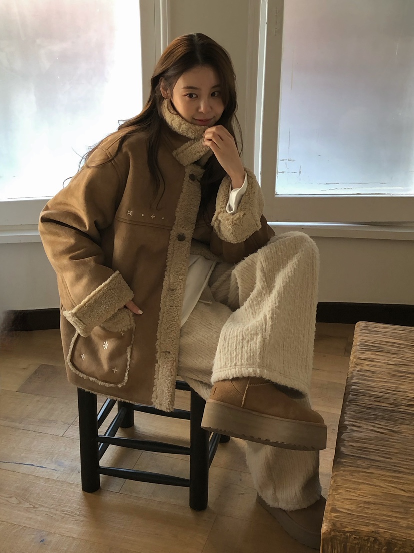 ONDO-P韓國直郵㊣女裝新款人氣熱賣推薦休閑25秋冬短款大衣刺繡ONDO-P短款大衣