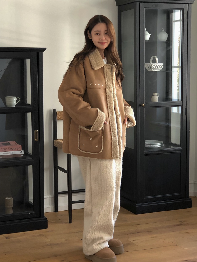 ONDO-P韓國直郵㊣女裝新款人氣熱賣推薦休閑25秋冬短款大衣刺繡ONDO-P短款大衣