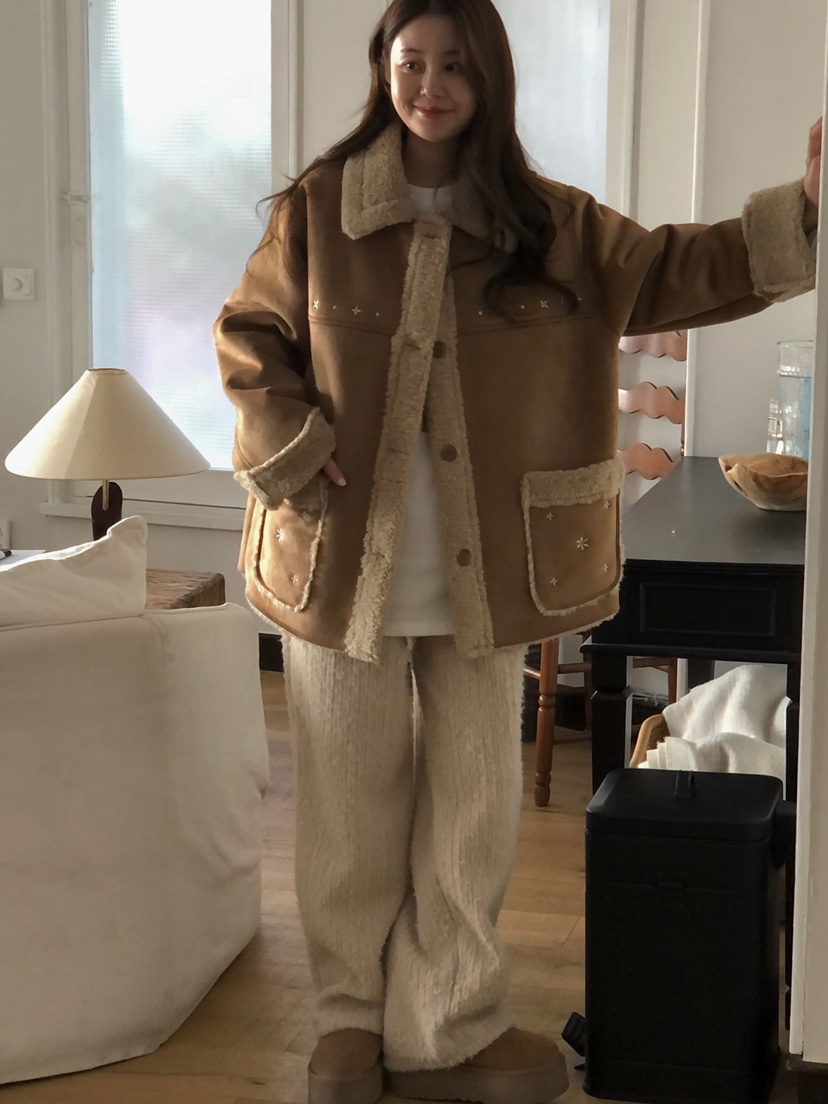 ONDO-P韓國直郵㊣女裝新款人氣熱賣推薦休閑25秋冬短款大衣刺繡ONDO-P短款大衣