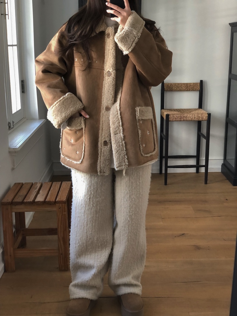 ONDO-P韓國直郵㊣女裝新款人氣熱賣推薦休閑25秋冬短款大衣刺繡ONDO-P短款大衣