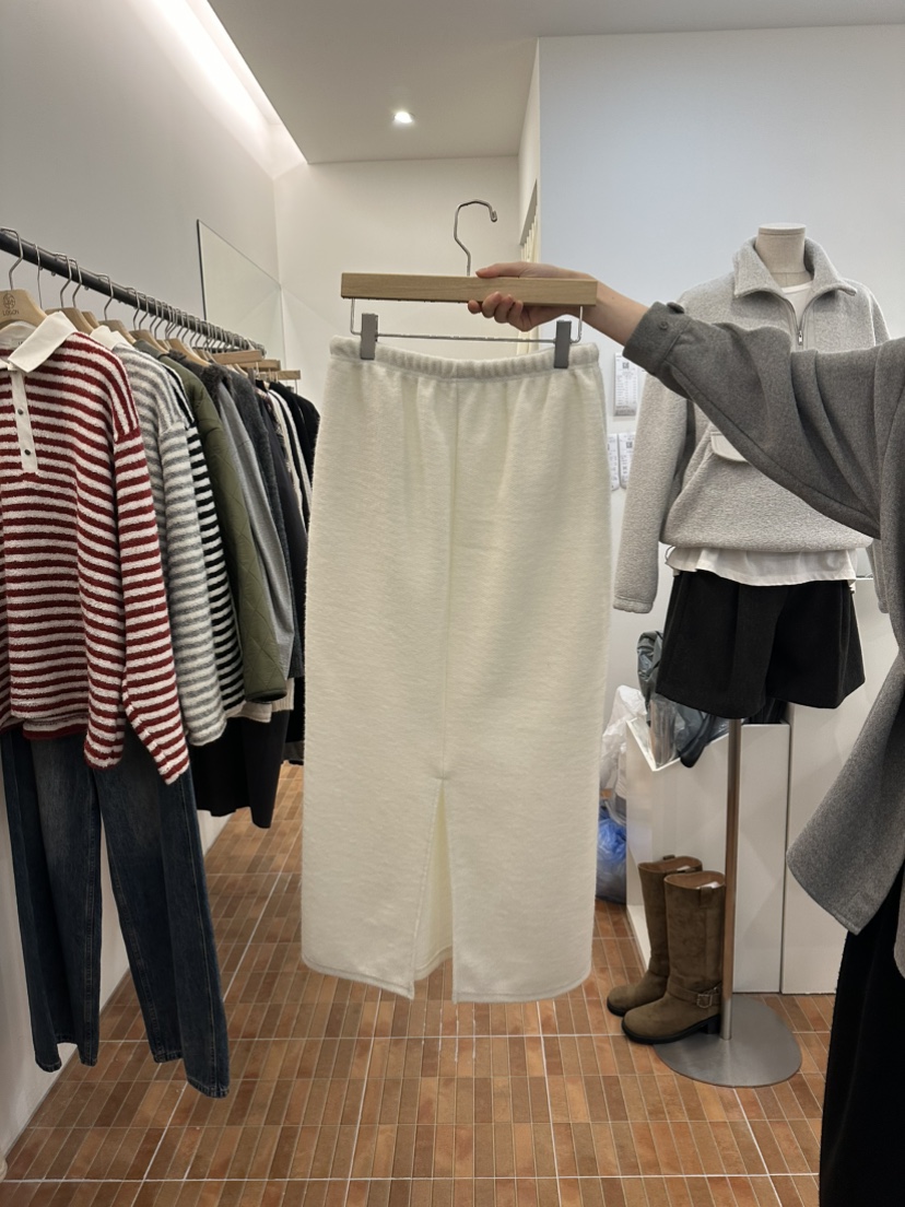 LOGON韓國代購㊣女士新品熱賣推薦人氣休閑真品長裙羊毛羅紋LOGON長裙