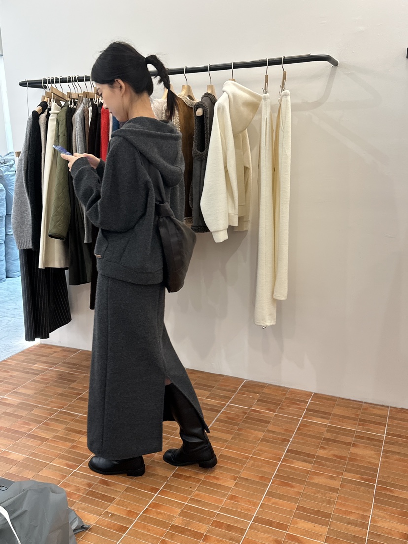 LOGON韓國代購㊣女士新品熱賣推薦人氣休閑真品長裙羊毛羅紋LOGON長裙