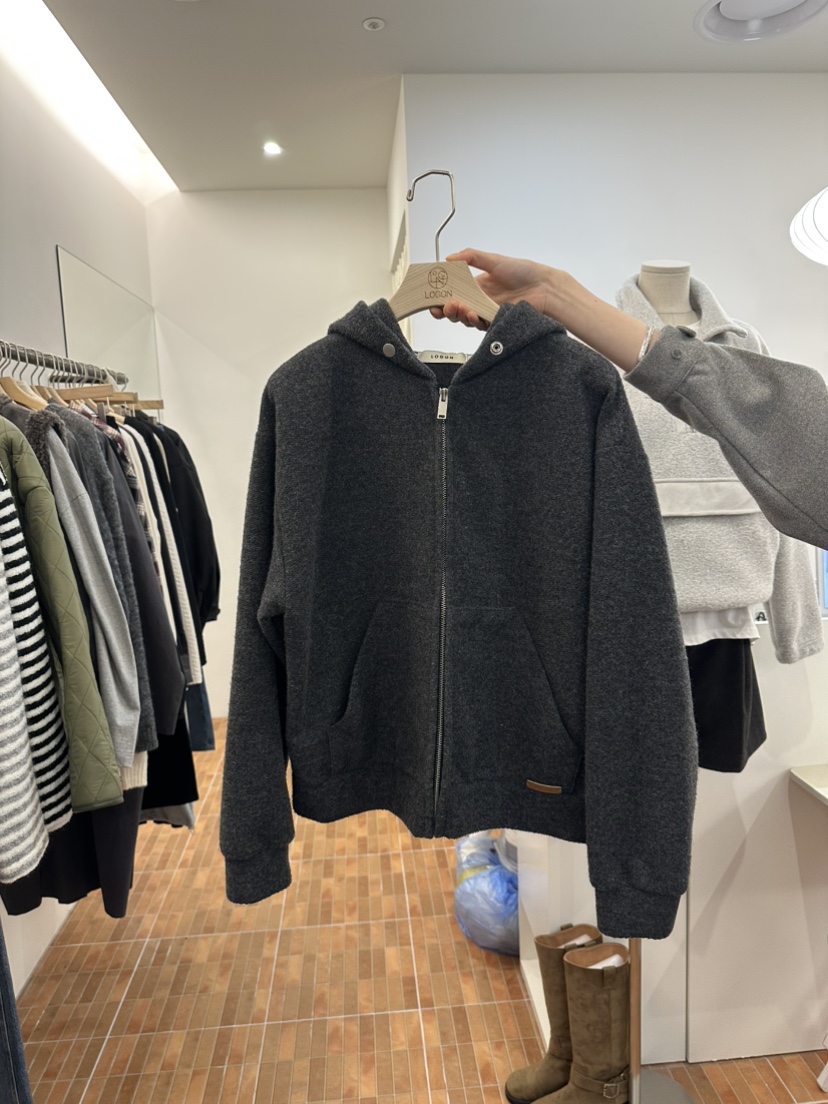 LOGON東大門㊣直郵女裝新款25秋冬職業真品針織衫連帽拉鏈衫LOGON針織衫圖色1