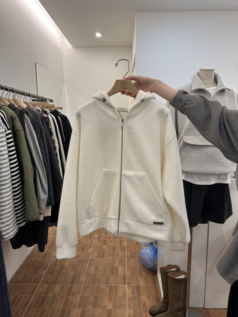 LOGON東大門㊣直郵女裝新款25秋冬職業真品針織衫連帽拉鏈衫LOGON針織衫圖色2