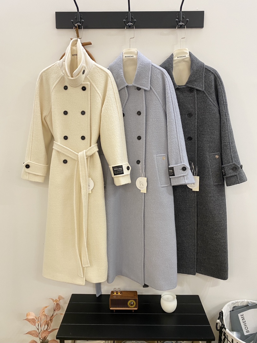 BOHEME東大門㊣代購女裝新款時尚熱賣真品人氣中長款大衣羊毛BOHEME中長款大衣