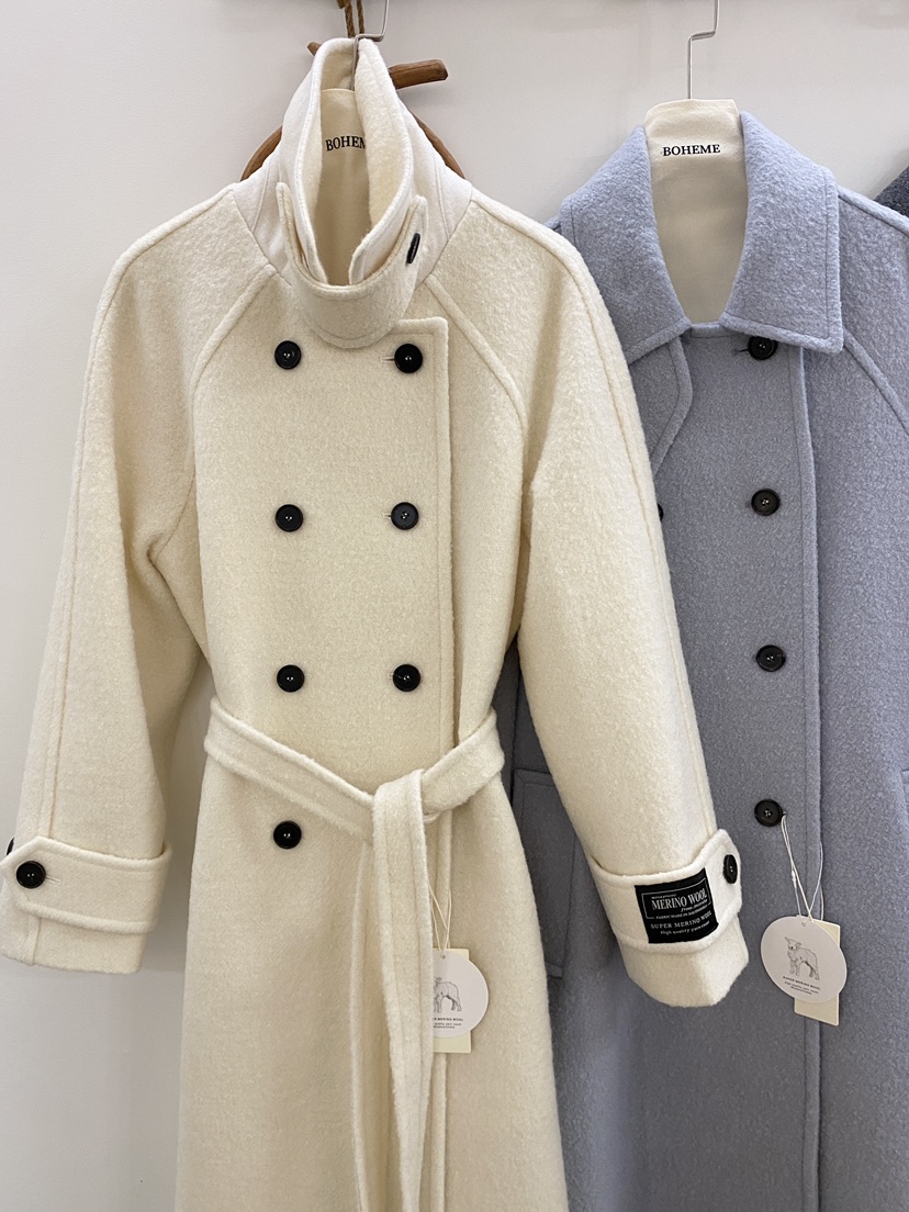 BOHEME東大門㊣代購女裝新款時尚熱賣真品人氣中長款大衣羊毛BOHEME中長款大衣